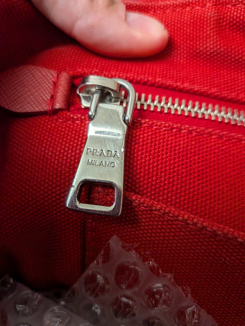 Prada Canapa Red Studded Rhinestone Small Satchel - Picture 10 of 13